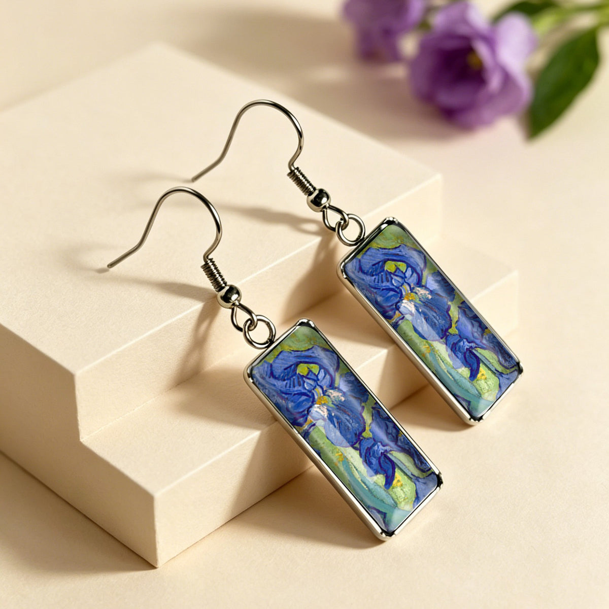 Blue Iris Rectangular Earrings