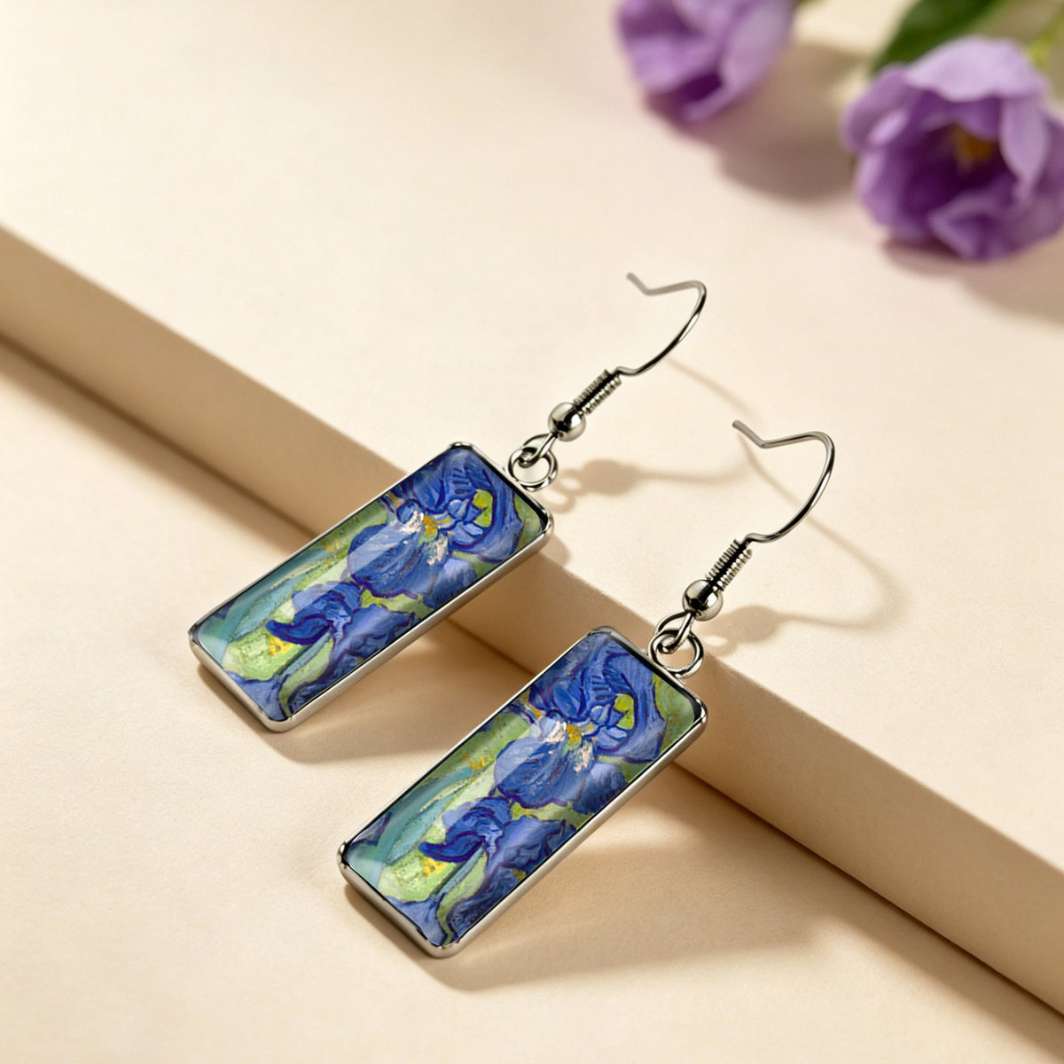 Blue Iris Rectangular Earrings