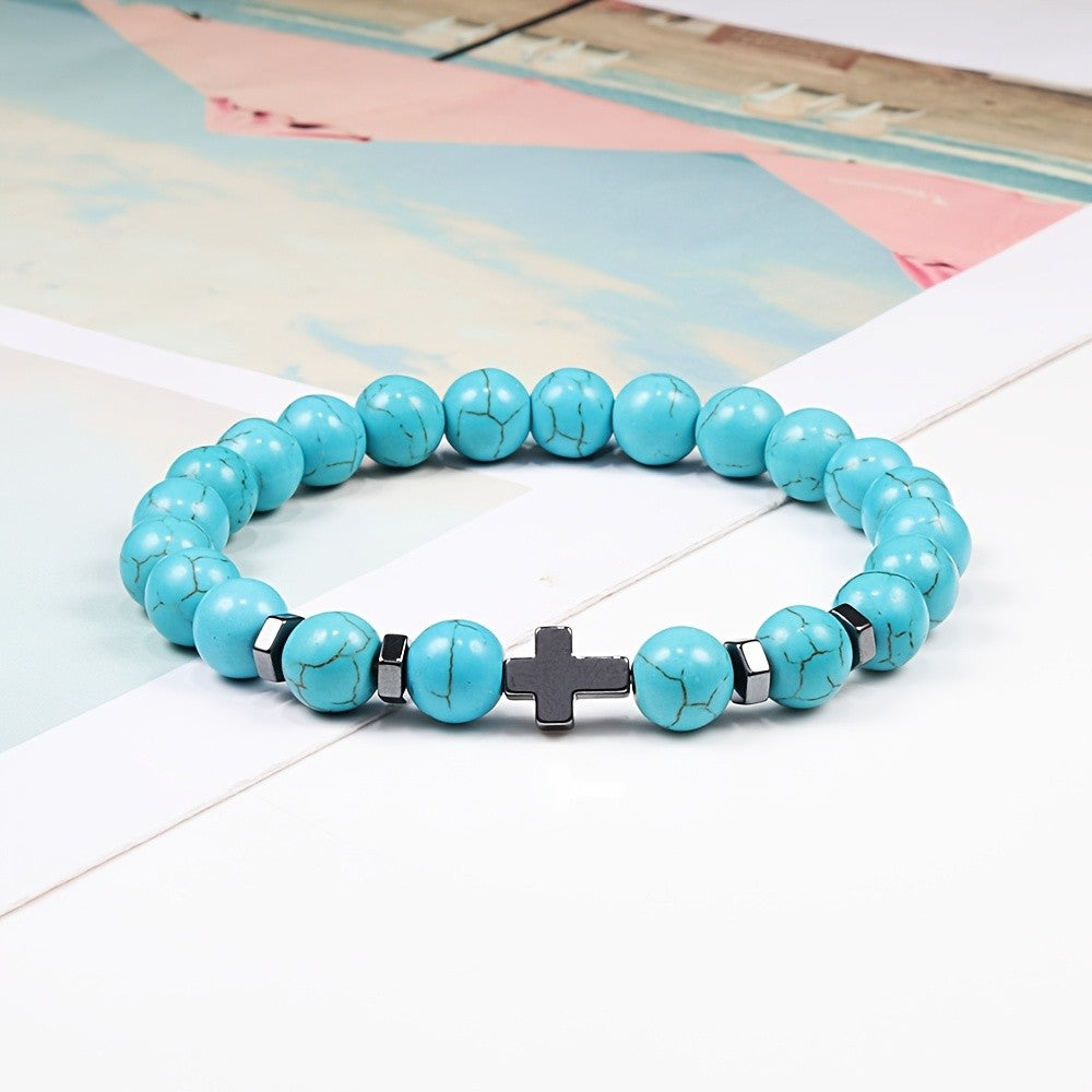 Turquoise Cross Bead Bracelet