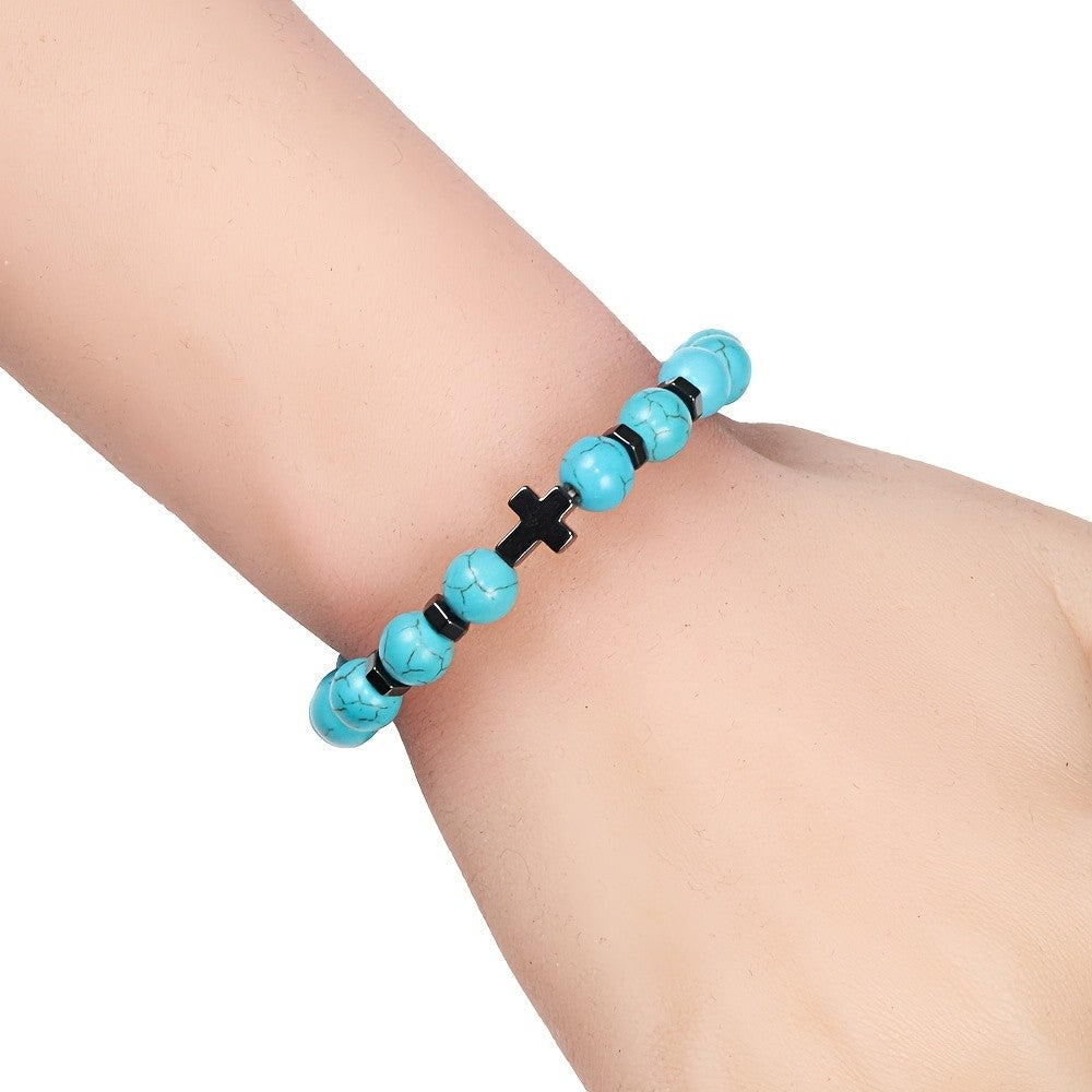 Turquoise Cross Bead Bracelet