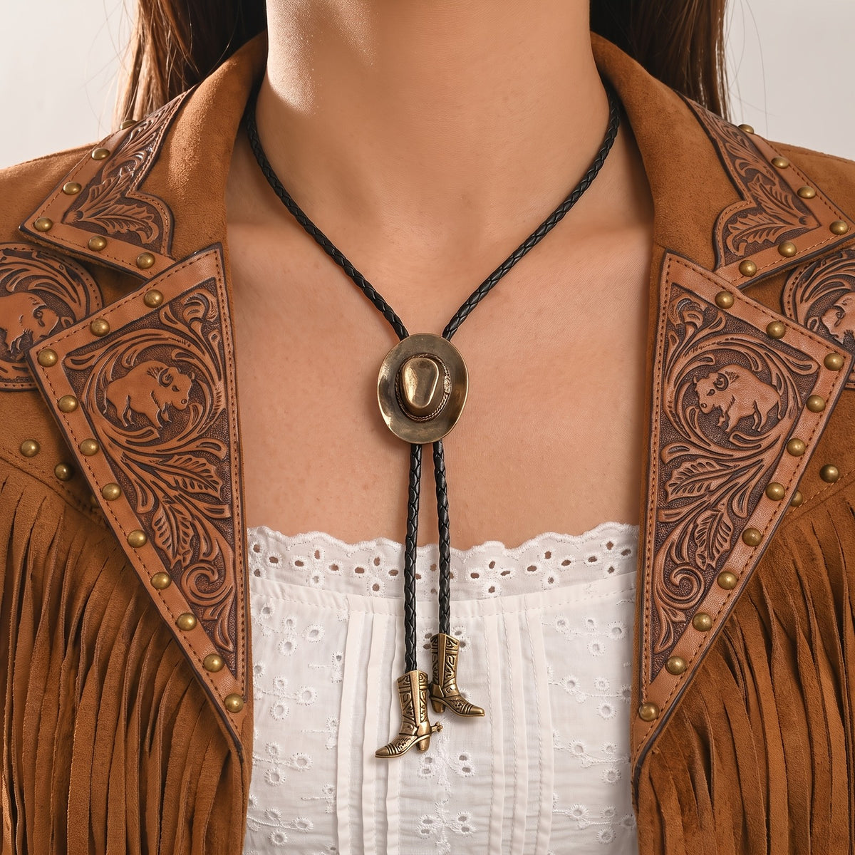 Cowboy Hat & Boots Bolo Necklace