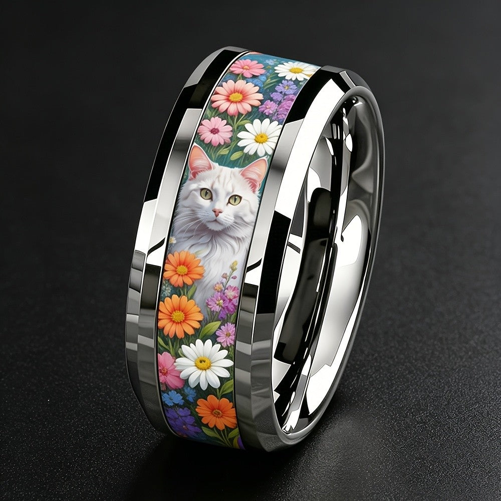 White Cat Floral Ring