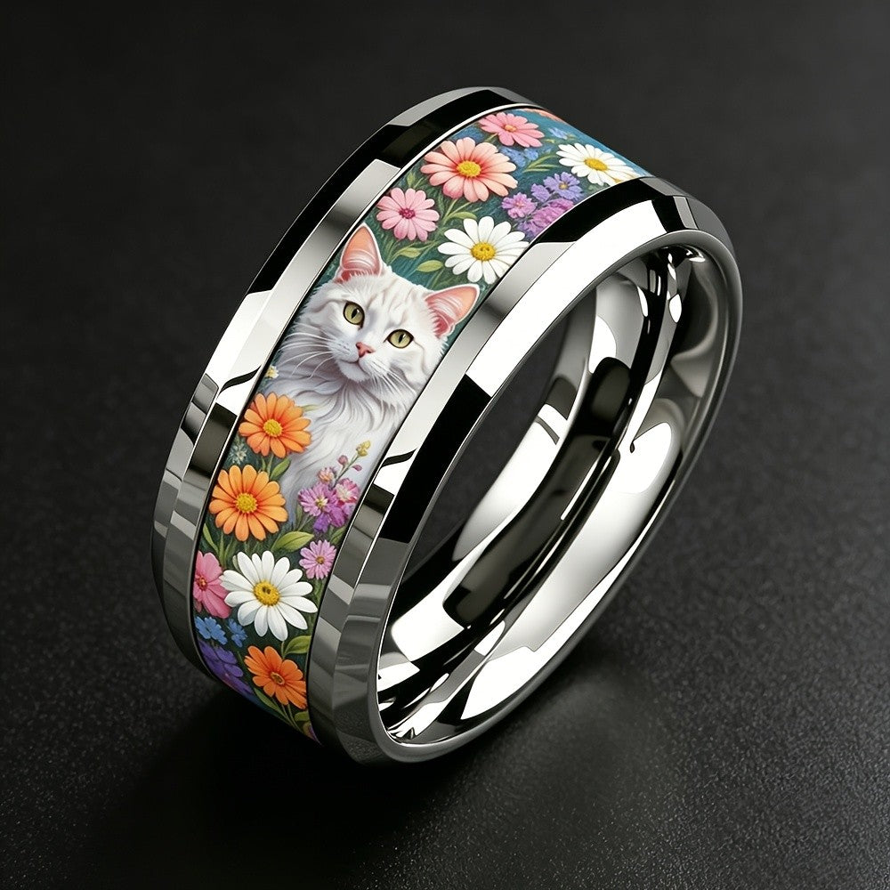 White Cat Floral Ring