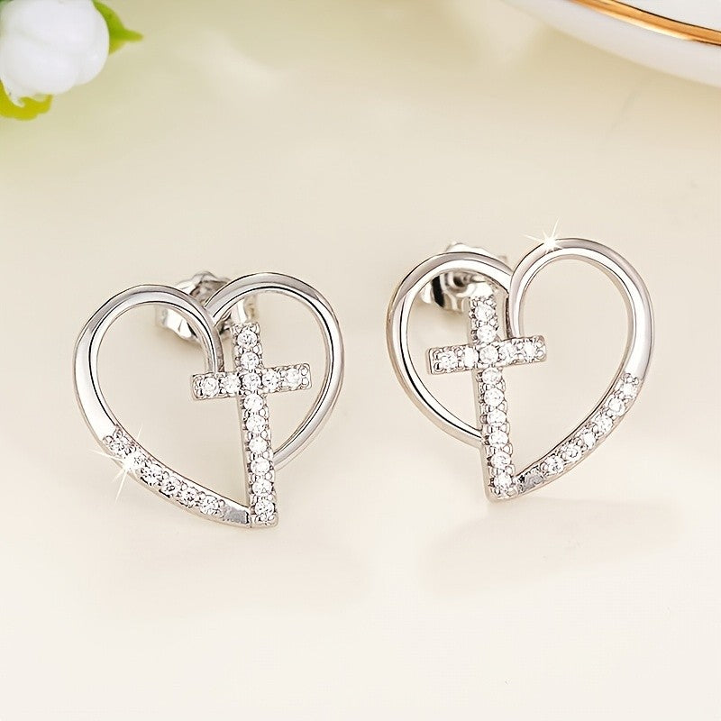 Crystal Cross Heart Earrings