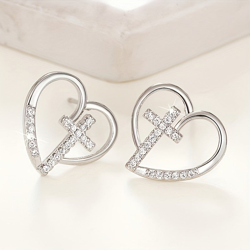Crystal Cross Heart Earrings