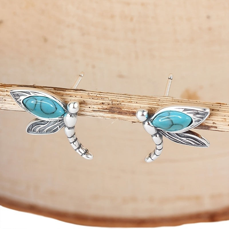 Turquoise Dragonfly Stud Earrings