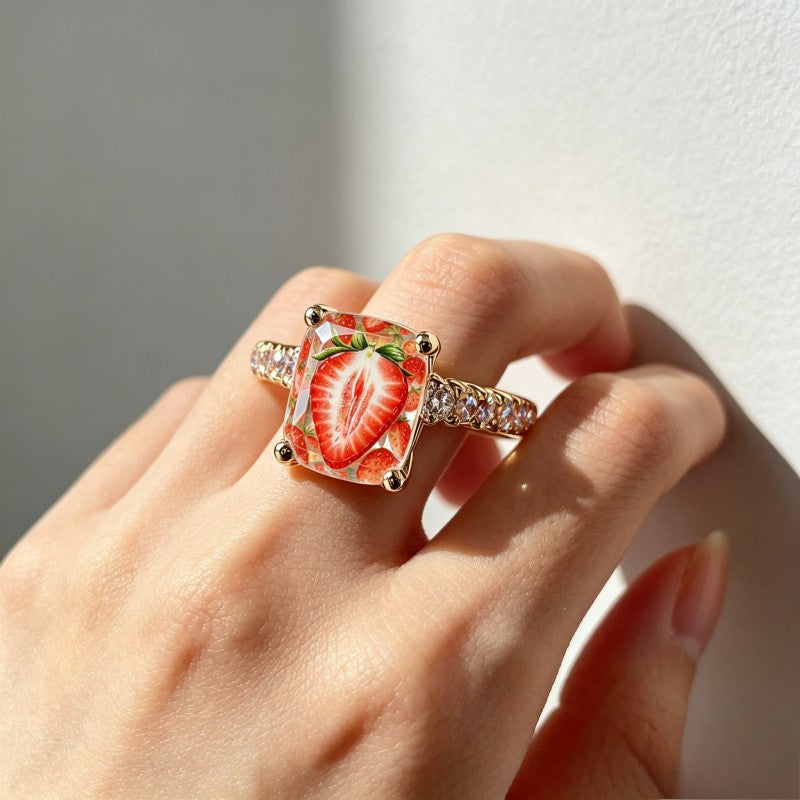 Strawberry Crystal Band Ring