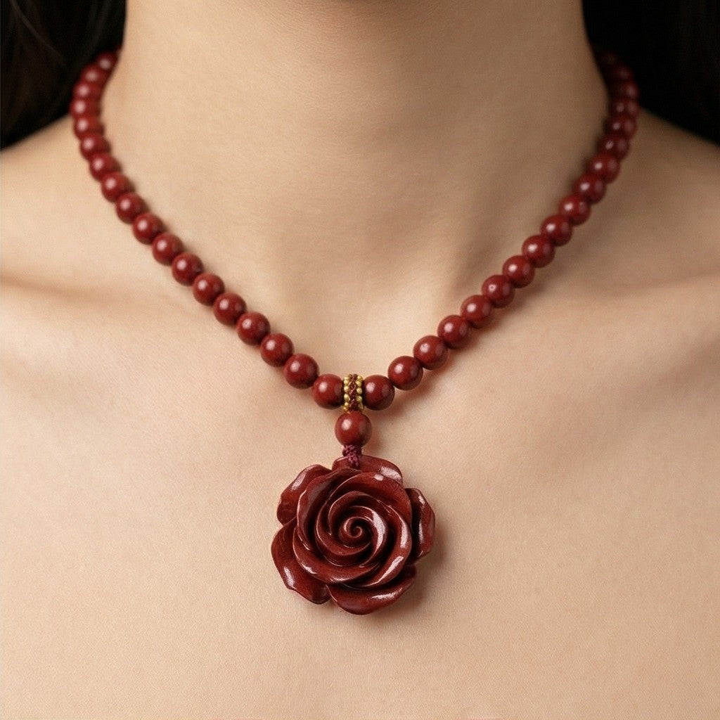 Cinnabar Rose Bead Necklace