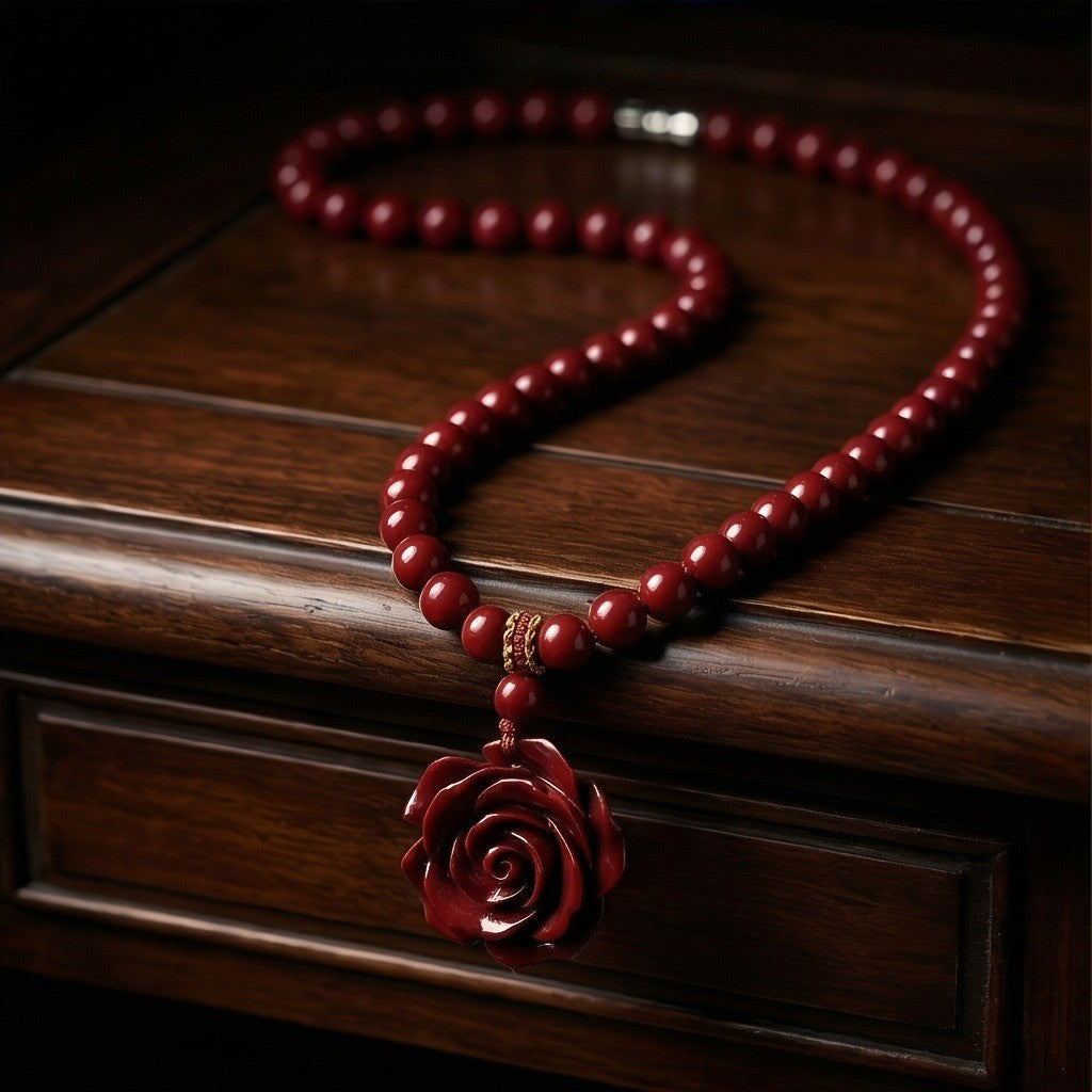 Cinnabar Rose Bead Necklace
