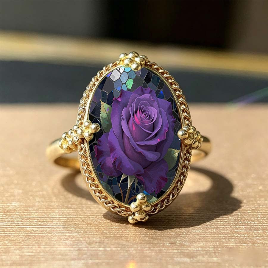 Purple Rose Mosaic Oval Ring