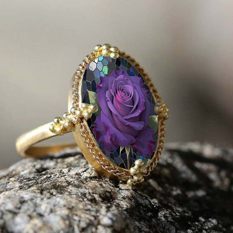 Purple Rose Mosaic Oval Ring