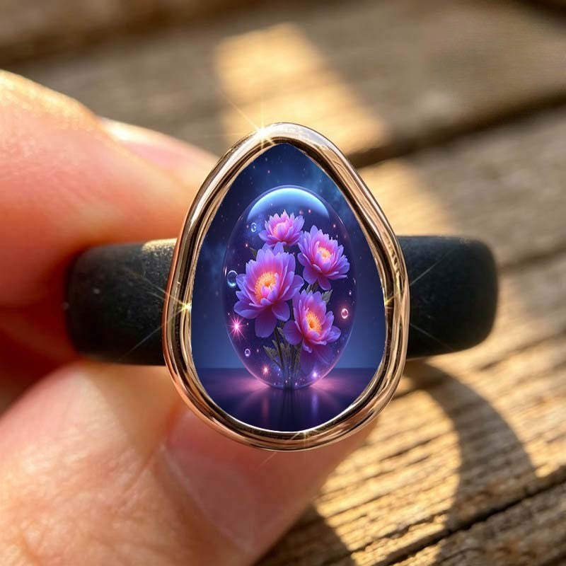 Purple Lotus Teardrop Ring
