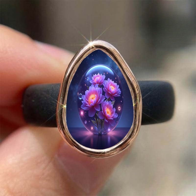 Purple Lotus Teardrop Ring