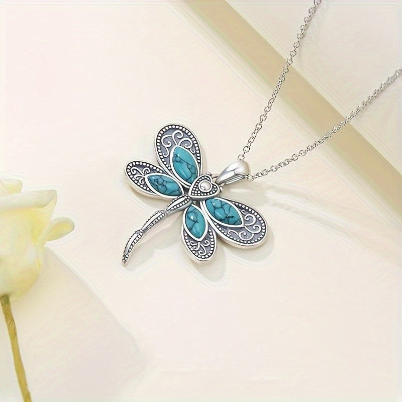 Turquoise Filigree Dragonfly Y-Necklace