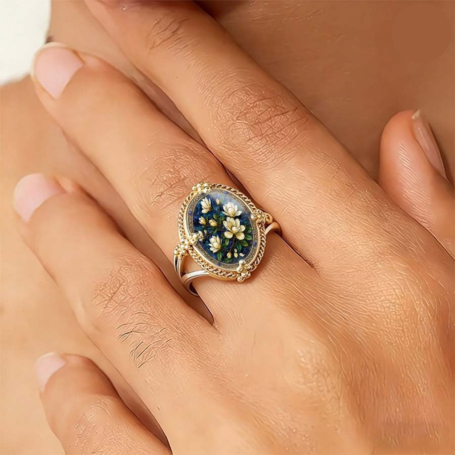 White Magnolia Oval Ring