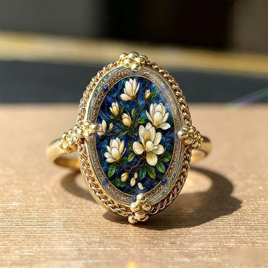 White Magnolia Oval Ring