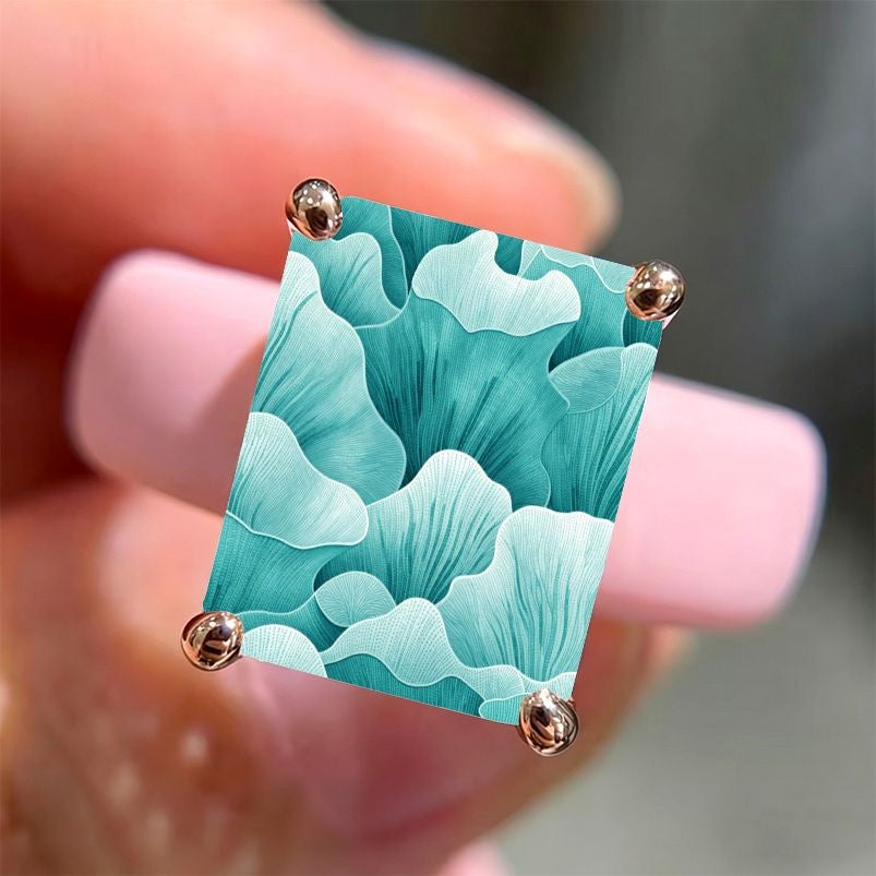 Teal Floral Square Ring