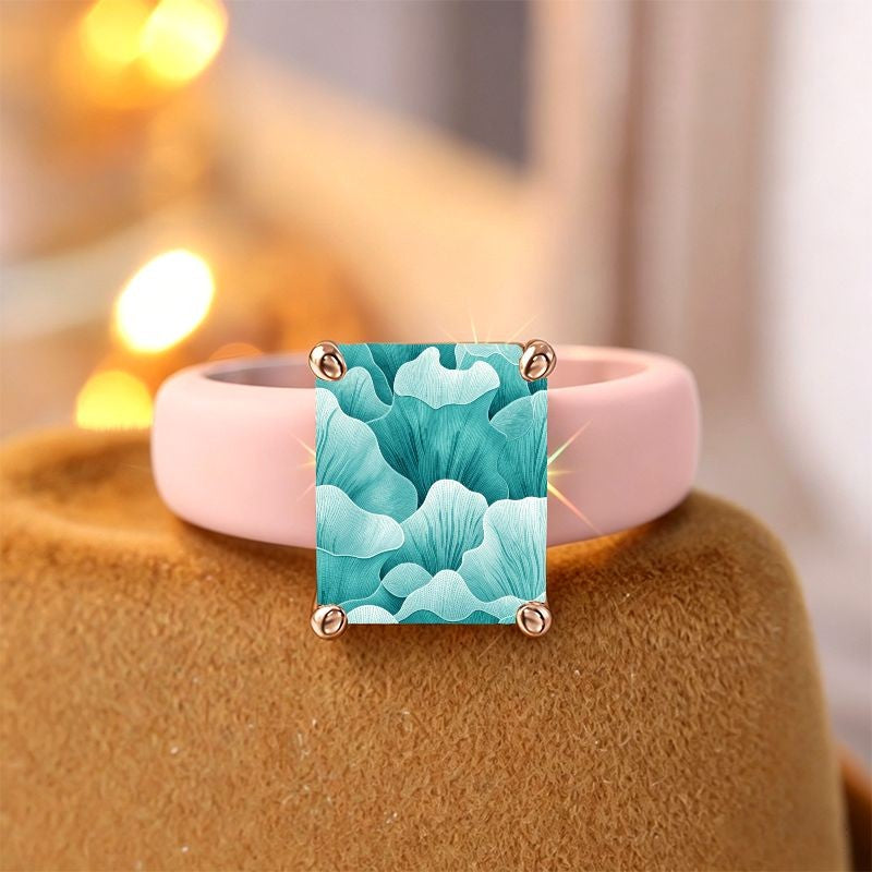 Teal Floral Square Ring