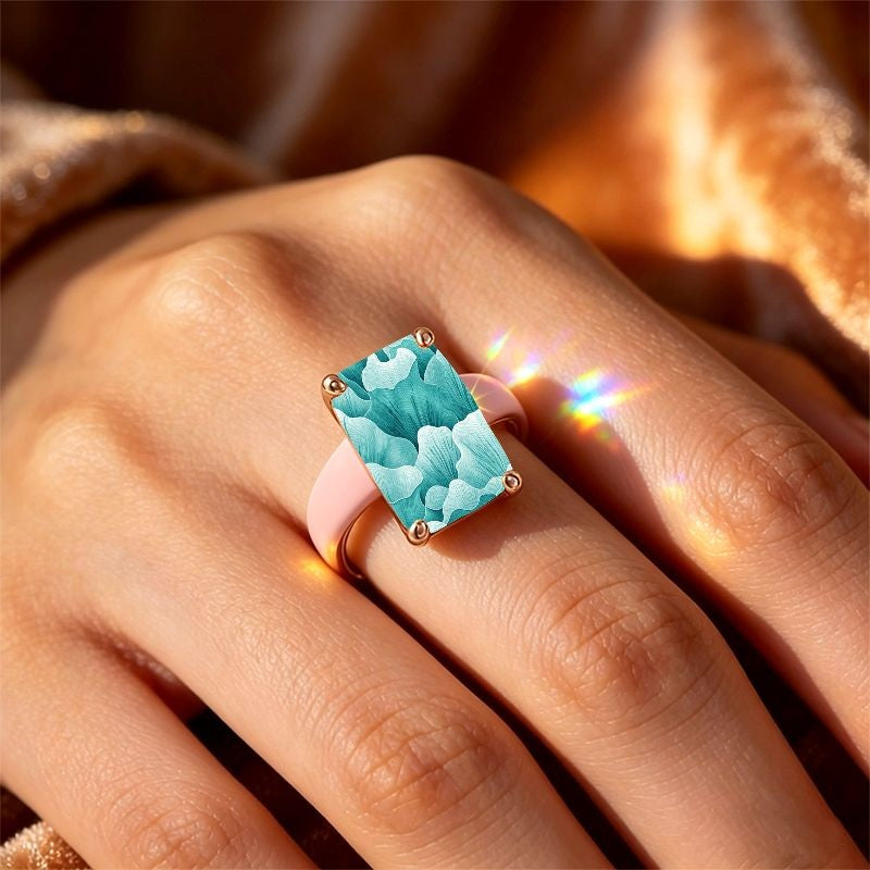 Teal Floral Square Ring