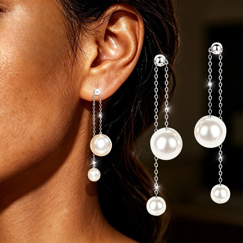 Tiered Pearl Chain Drop Earrings
