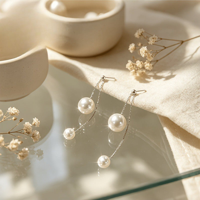 Tiered Pearl Chain Drop Earrings