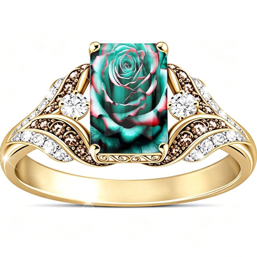 Teal Rose Statement Ring