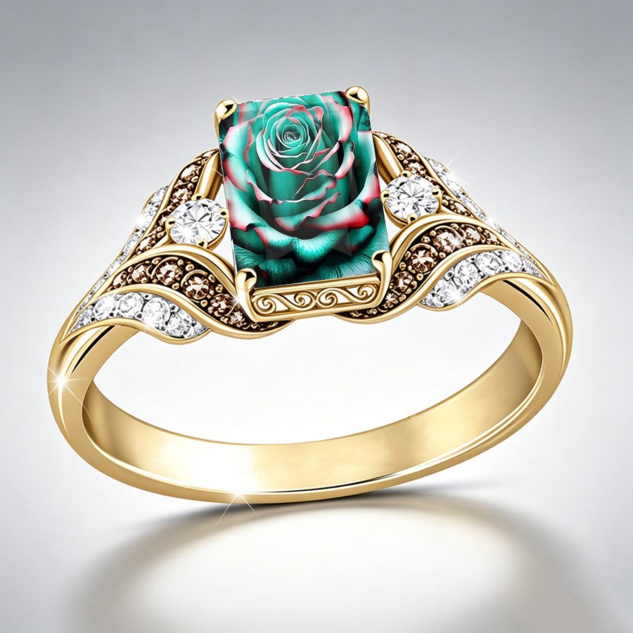 Teal Rose Statement Ring