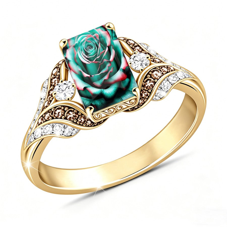 Teal Rose Statement Ring