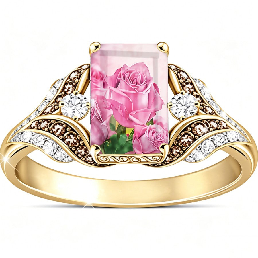 Pink Rose Scroll Ring