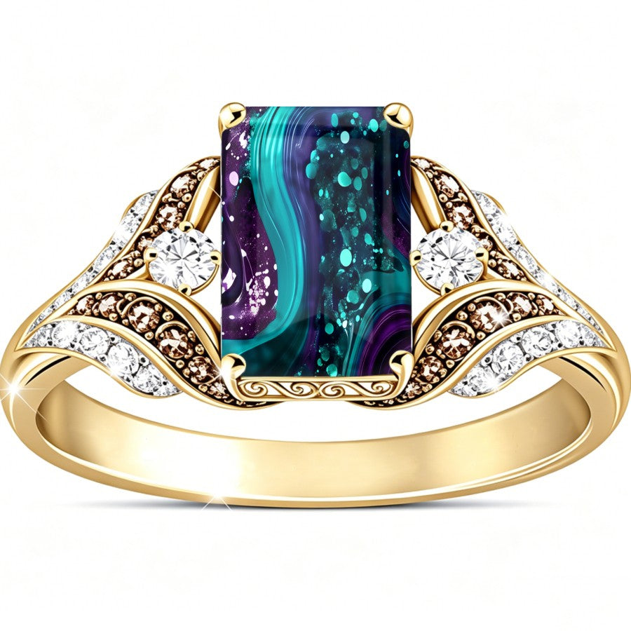 Teal Purple Galaxy Square Ring