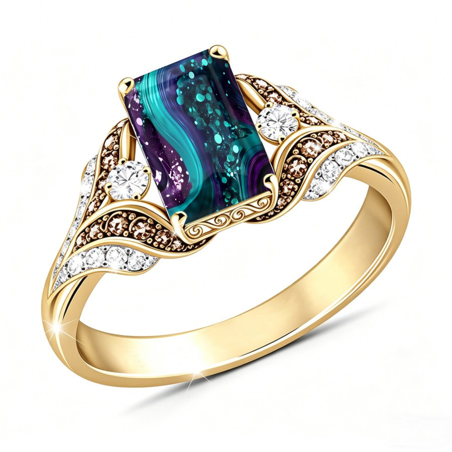 Teal Purple Galaxy Square Ring