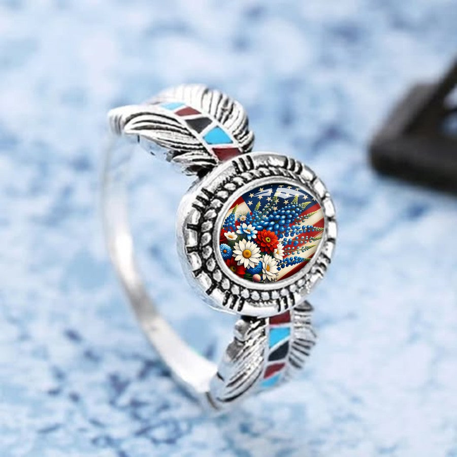 Patriotic Floral Oval Ring