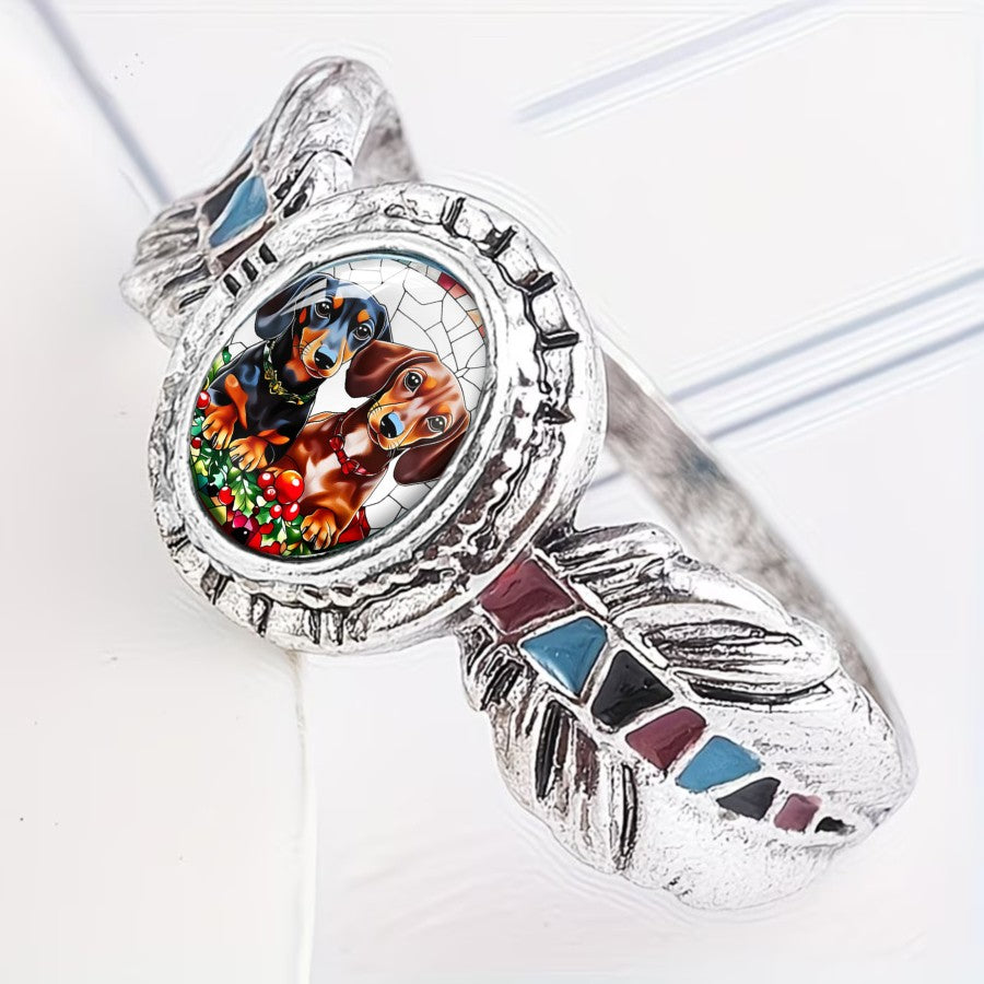 Dachshund & Feather Oval Ring