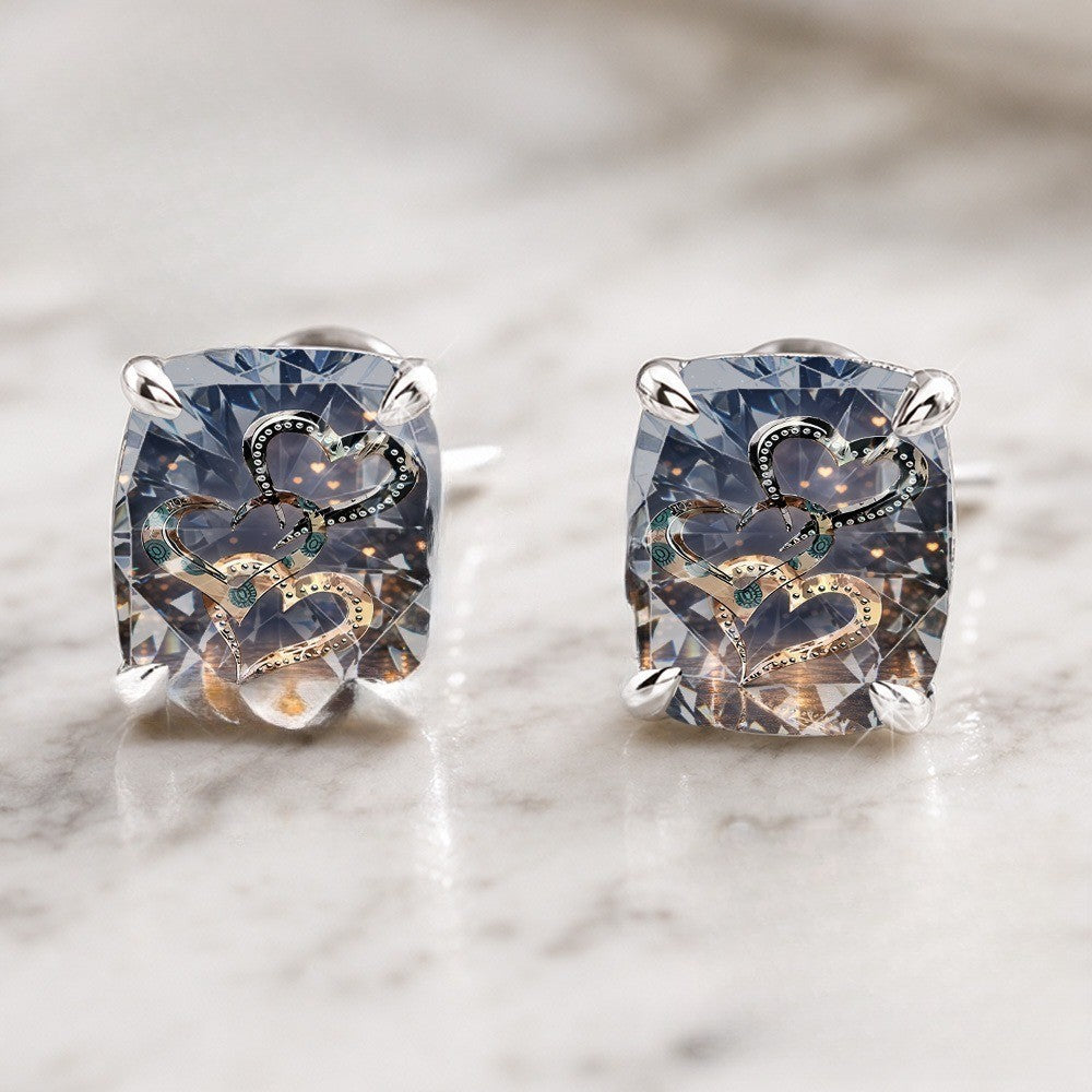 Square Crystal Heart Stud Earrings