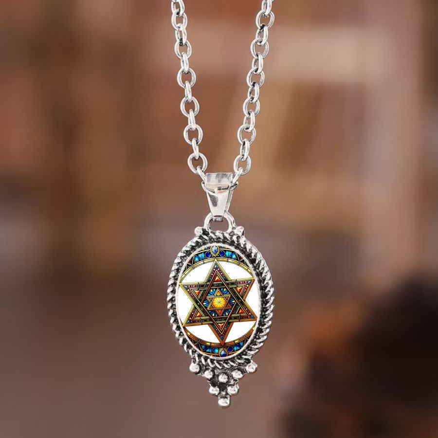Oval Star of David Glass Pendant Necklace