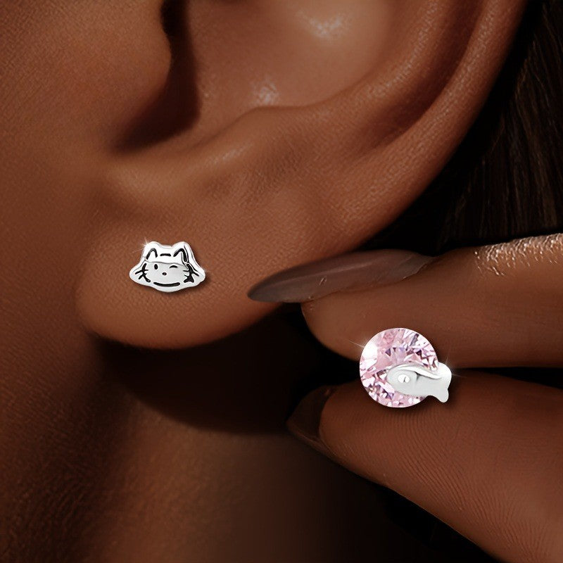 Cat & Fish Stud Earrings