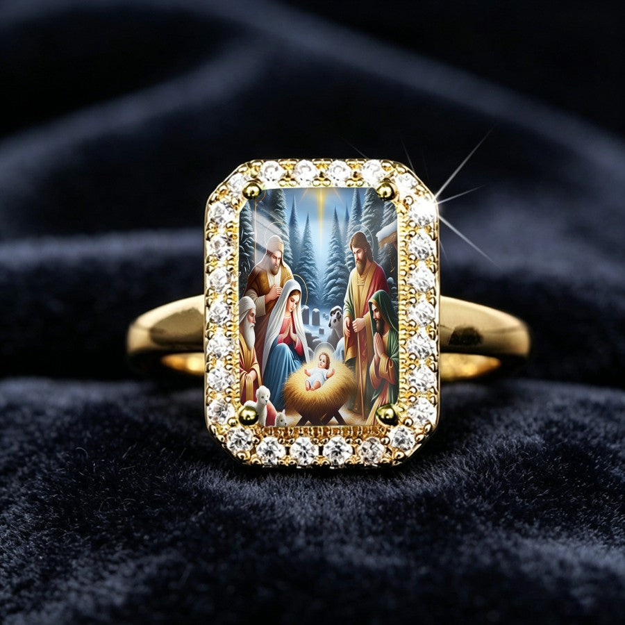 Nativity Scene Crystal Border Ring