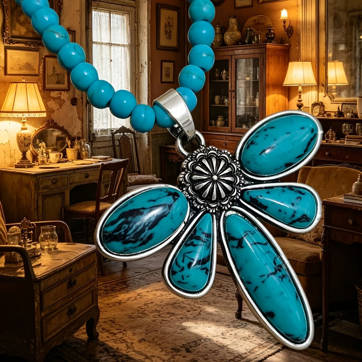 Turquoise Flower Beaded Necklace