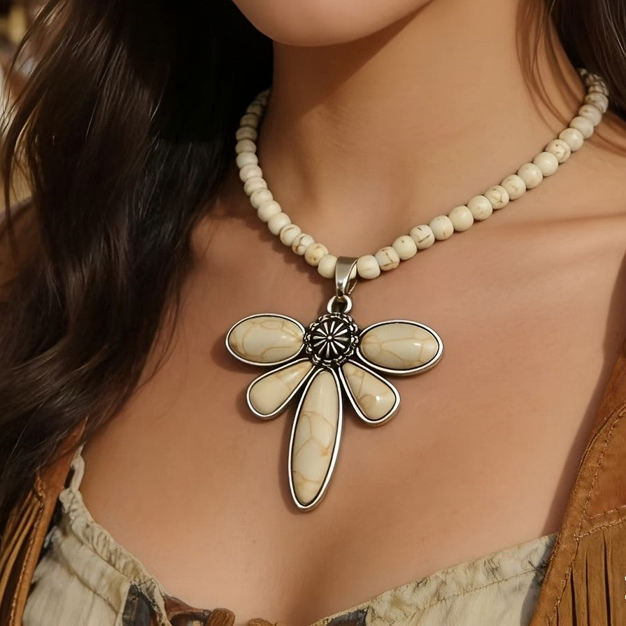 Turquoise Flower Beaded Necklace
