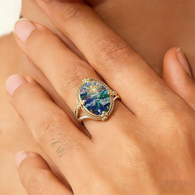 Ocean Sunrise Oval Mosaic Ring