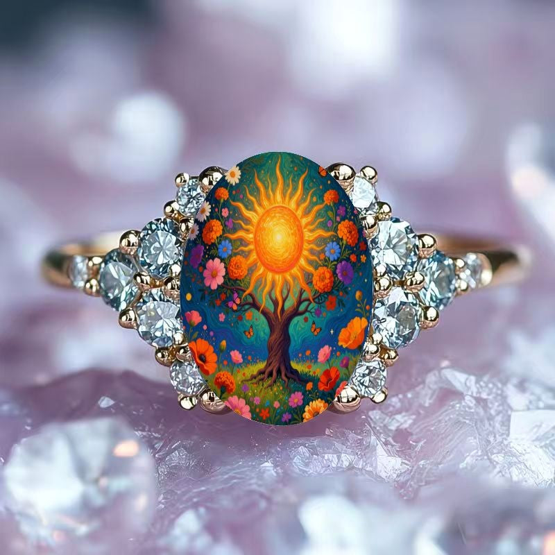 Sunflower Tree Oval Ring