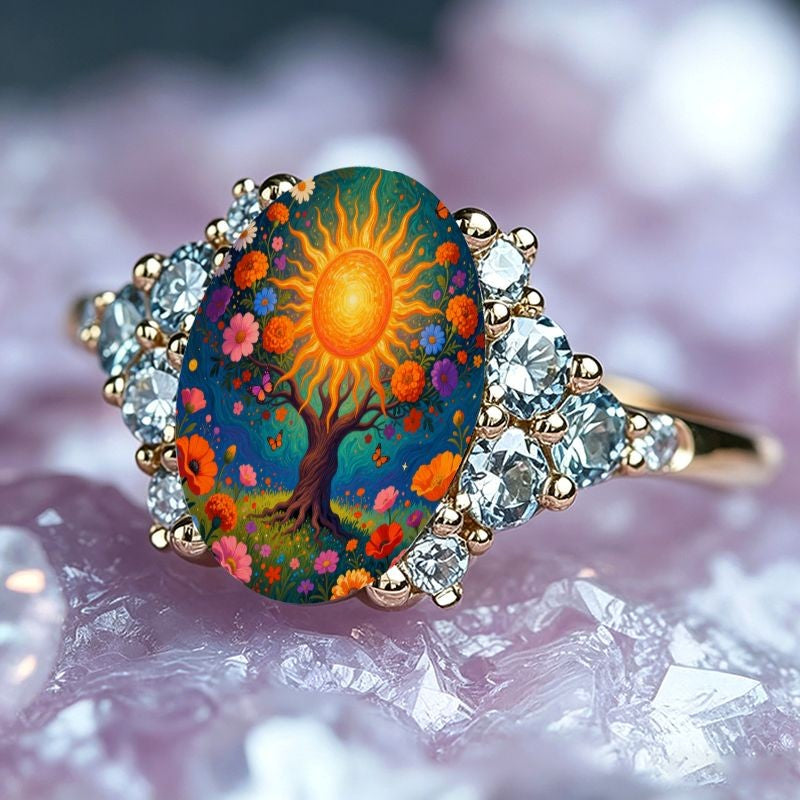 Sunflower Tree Oval Ring