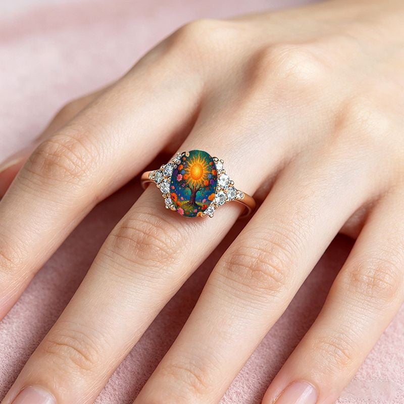 Sunflower Tree Oval Ring