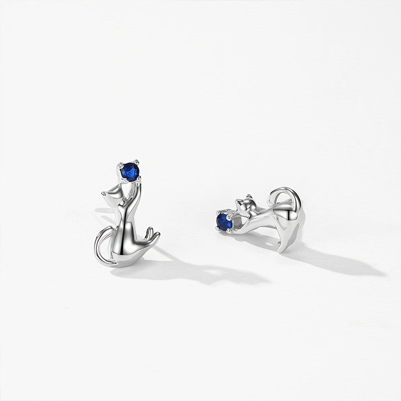 Blue Crystal Cat Earrings