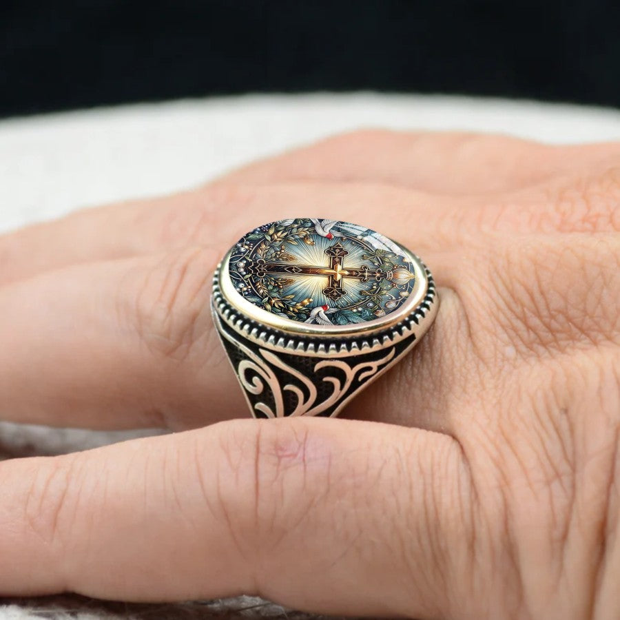Cross & Dove Oval Ring