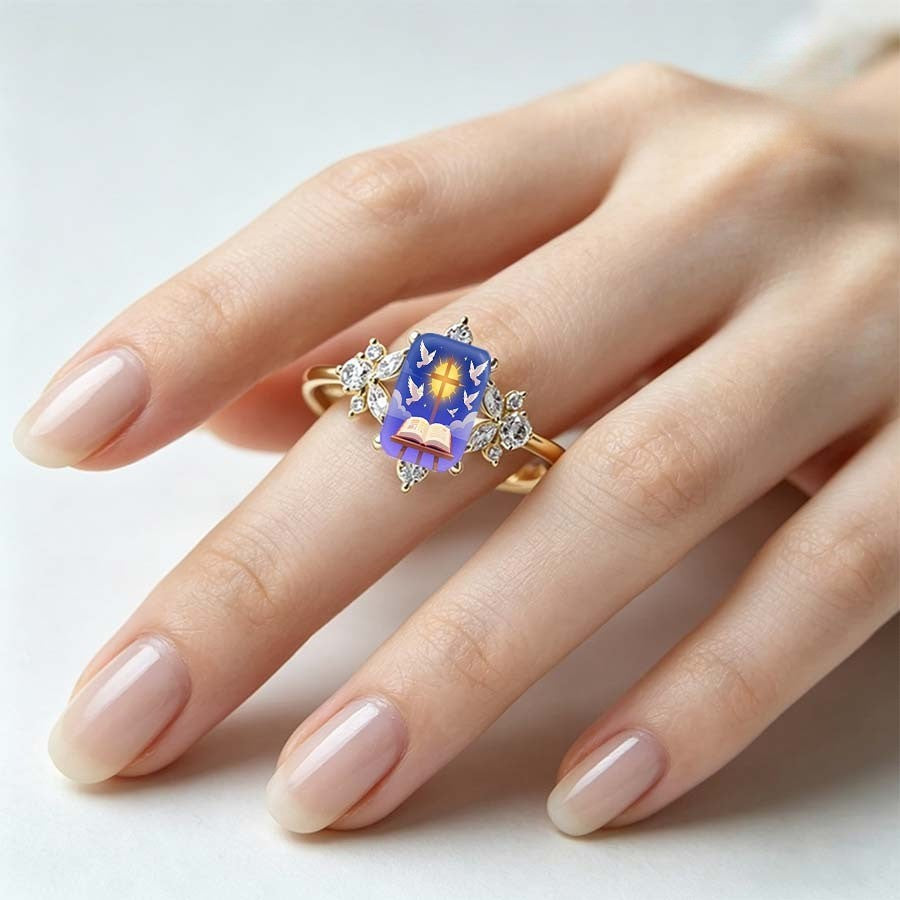 Blue Sky Cross & Dove Square Ring