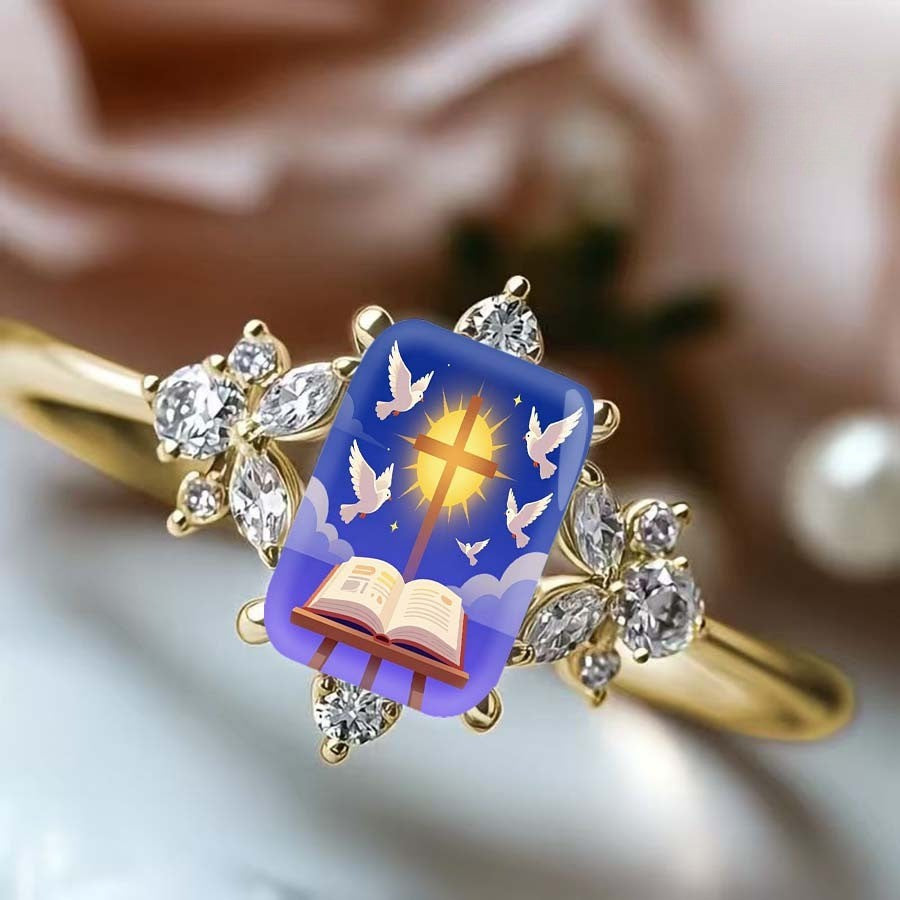 Blue Sky Cross & Dove Square Ring