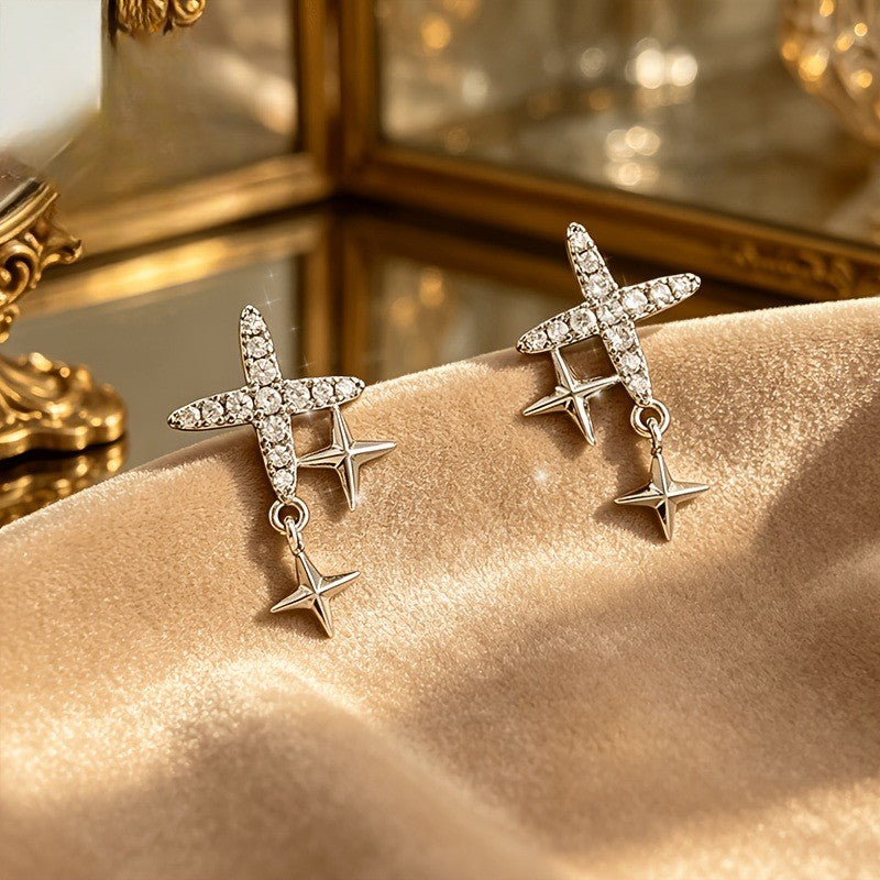 Crystal Cross Star Dangle Earrings