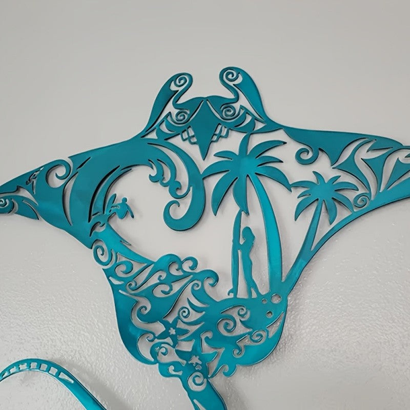 Teal Manta Ray Wall Sculpture
