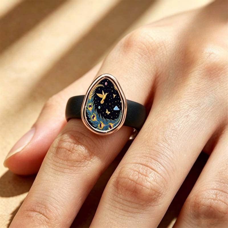 Hummingbird & Peacock Feather Ring